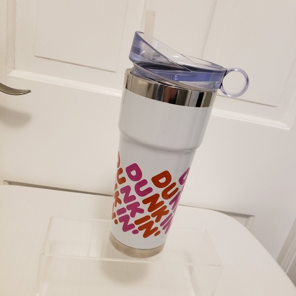 Dunkin Donuts 24 ounce Travel Stainlees Steel Tumbler w/lid & Straw preowned - Picture 1 of 9